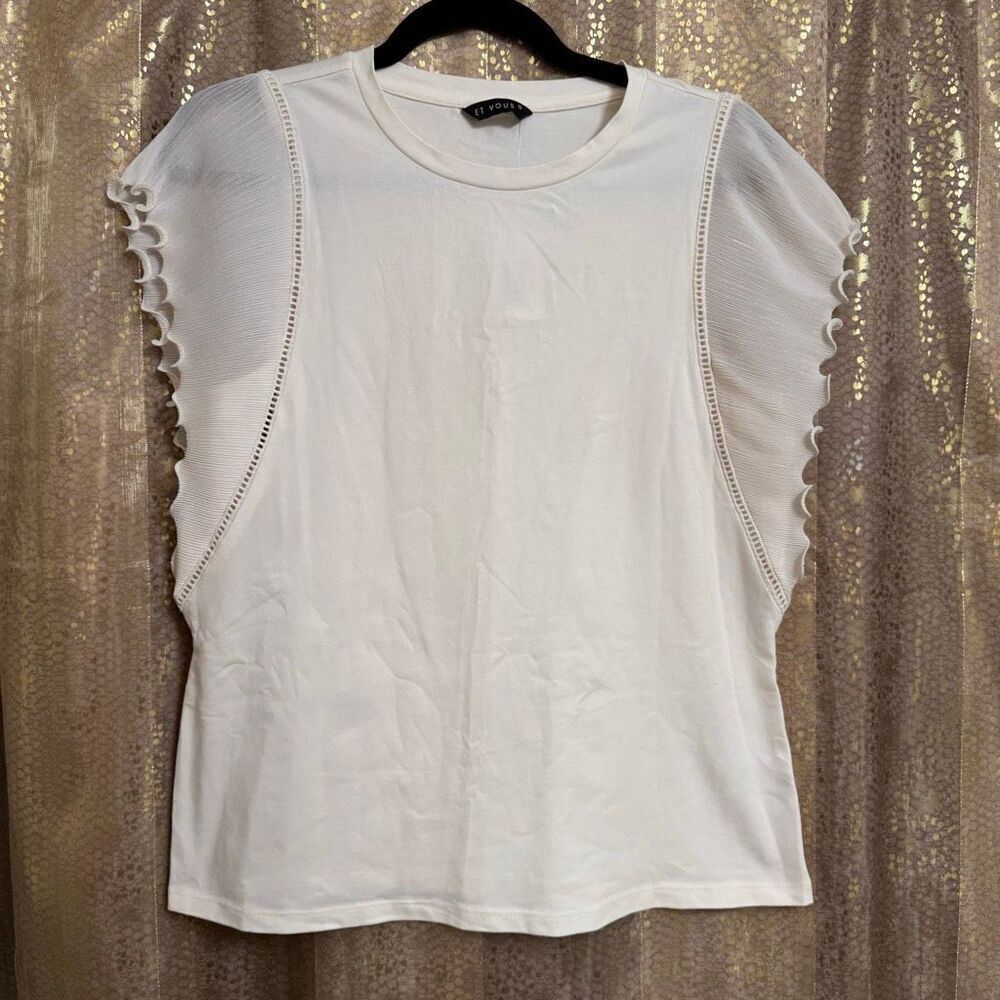ET VOUS Ivory Ruffle Sleeve Top Blouse Size 10 Medium NWT